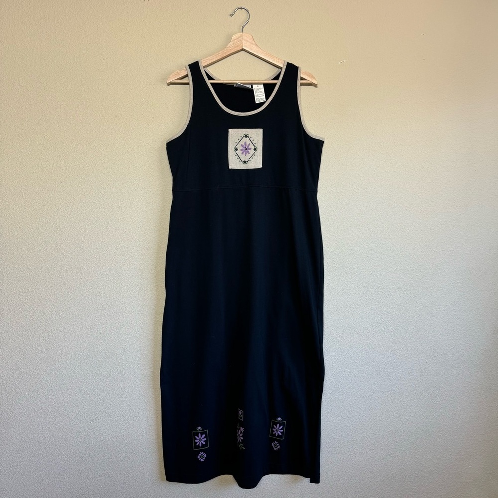 Erika studio dress women XL cotton blend sleeveless vintage Y2K dress midi black